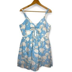 Francesca’s Dina Be Blue Cotton Lined Sundress Bow Front Cutout Sleeveless Large